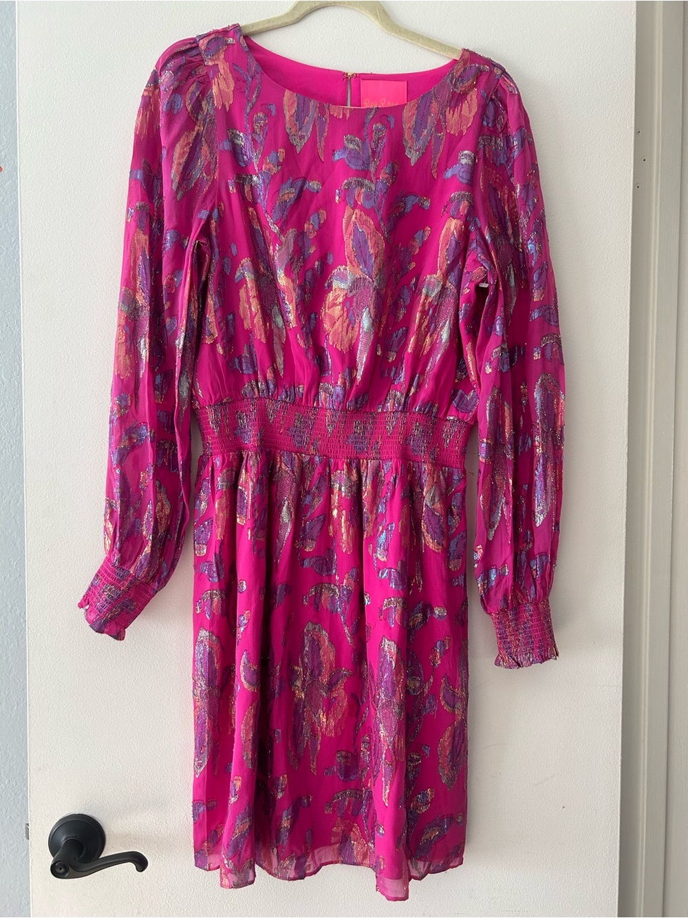 Lilly Pulitzer Hot Pink Metallic Floral Long-Sleeve Dress